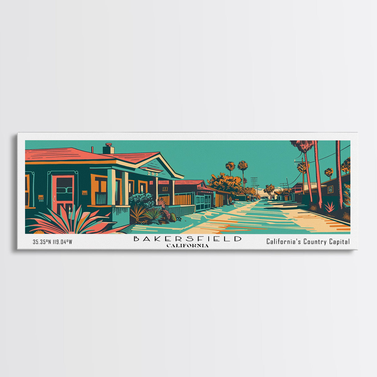 Bakersfield California Panoramic Travel Poster Canvas Print