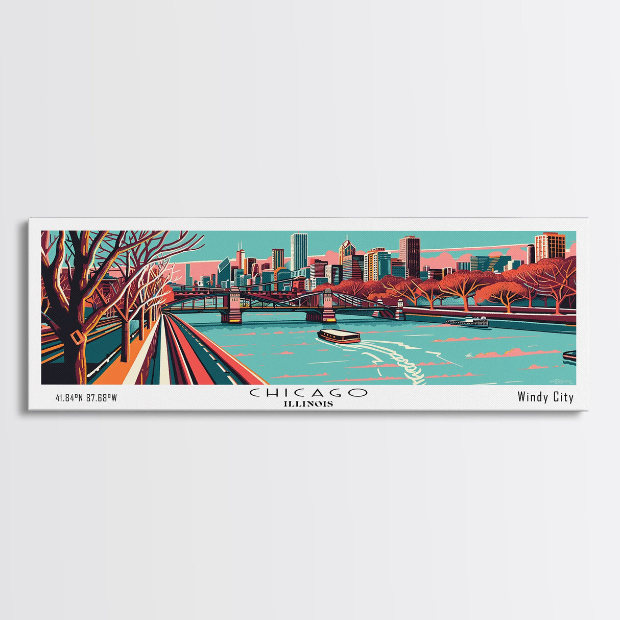 Chicago Illinois Panoramic Travel Poster Canvas Print