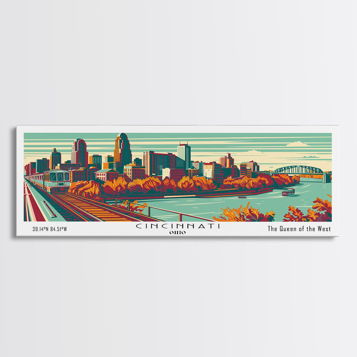 Cincinnati Ohio Panoramic Travel Poster Canvas Print