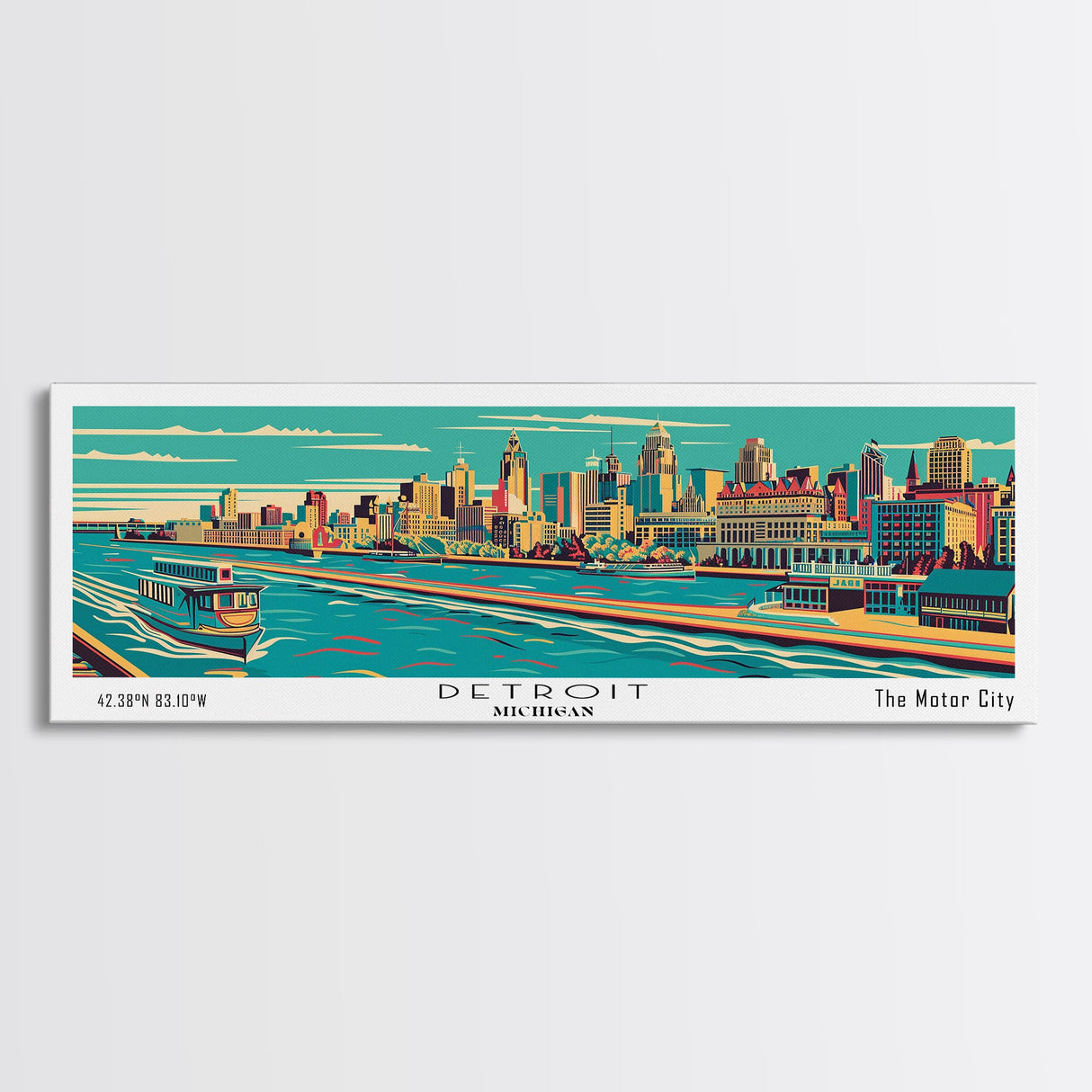 Detroit Michigan Panoramic Travel Poster Canvas Print