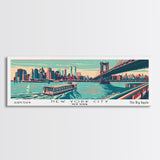 New York New York Panoramic Wall Art Framed Canvas Print, Travel Poster, Mid Century Modern Art, Pop Art Style, Wall Decor, Office Wall Art