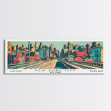 New York New York Panoramic Wall Art Framed Canvas Print, Travel Poster, Mid Century Modern Art, Pop Art Style, Wall Decor, Office Wall Art