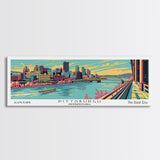 Pittsburgh Pennsylvania Panoramic Painting Framed Canvas Print, Travel Poster, Mid Century Modern Art, Pop Art Style, Wall Decor, Retro Style Art