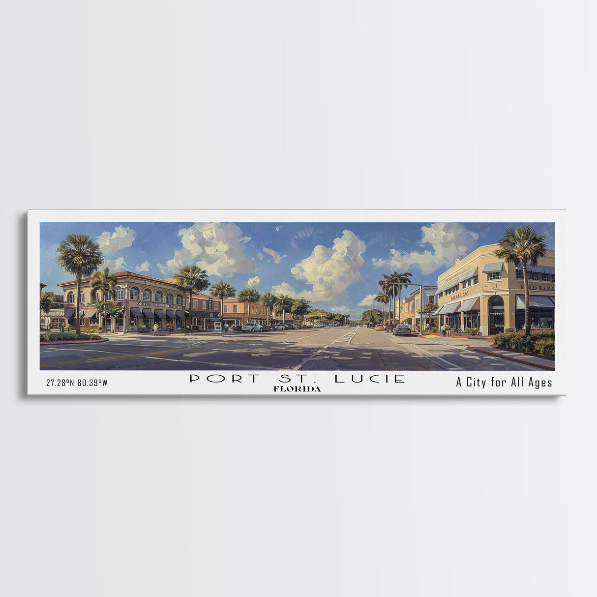 Port St. Lucie Florida Panoramic Print, Stylish Framed Canvas Print, City Travel Poster, Home Decor, Office Wall Art, Gift Idea