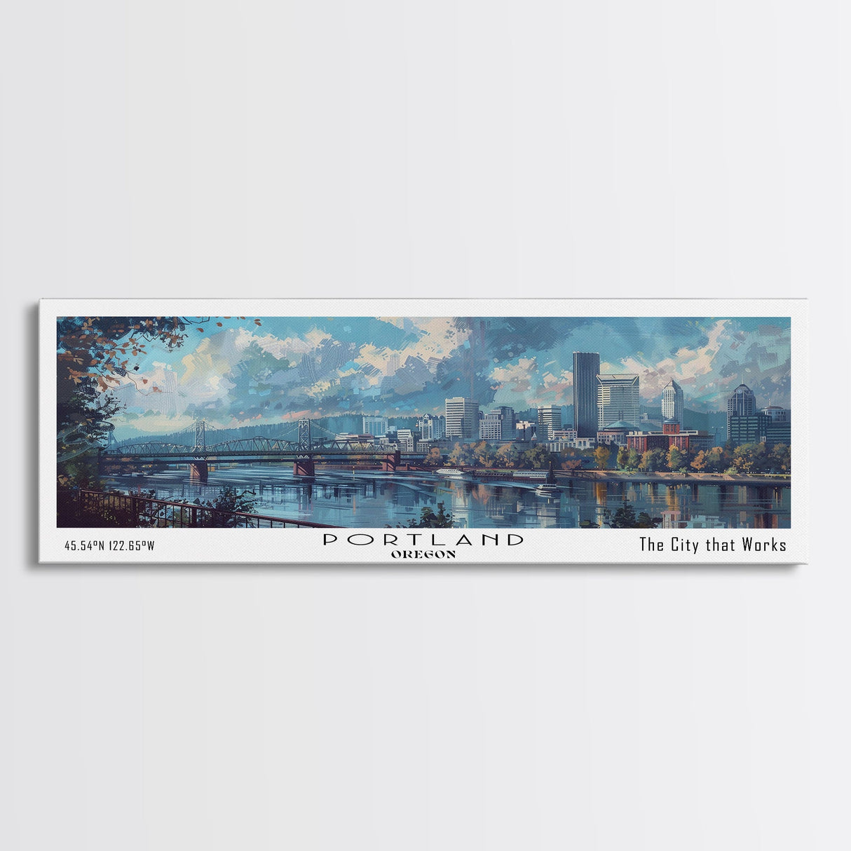 Portland Oregon Panoramic Print, Unique Framed Canvas Print, Travel Poster Art, Wall Hanging, Living Room Decor, Artistic Gift