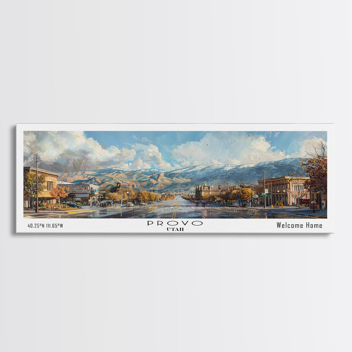 Provo Utah Panoramic Print, Modern Framed Canvas Print, City Travel Poster, Wall Art, Living Room Decoration, Unique Gift