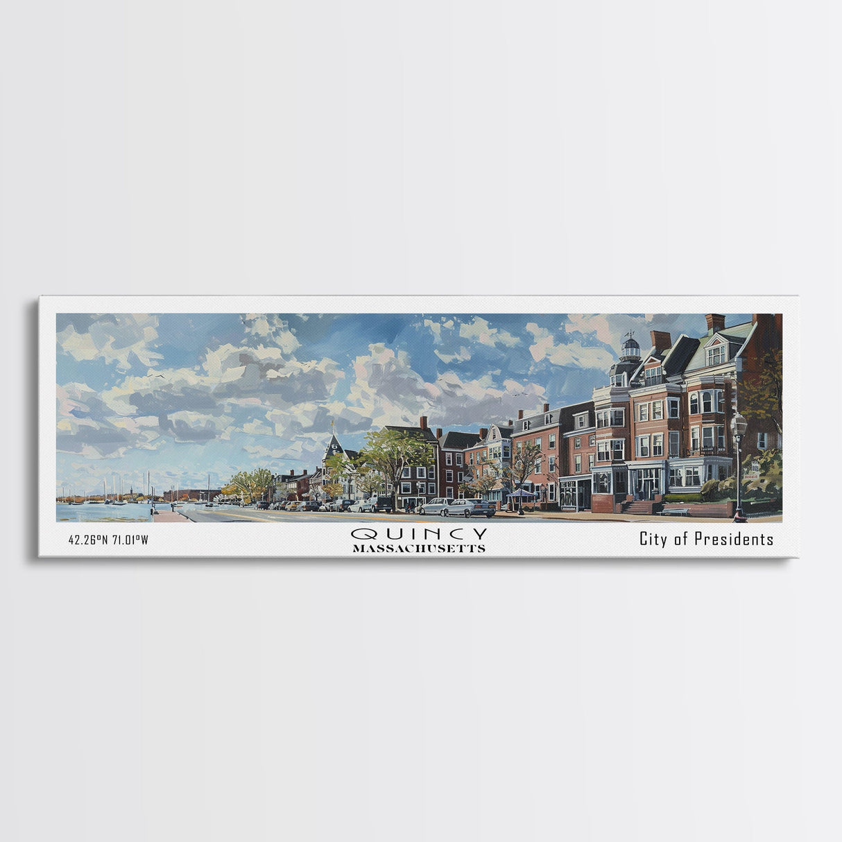 Quincy Massachusetts Panoramic Print, Elegant Framed Canvas Print, Travel Poster Art, Home Decoration, Office Wall Art, Gift Idea