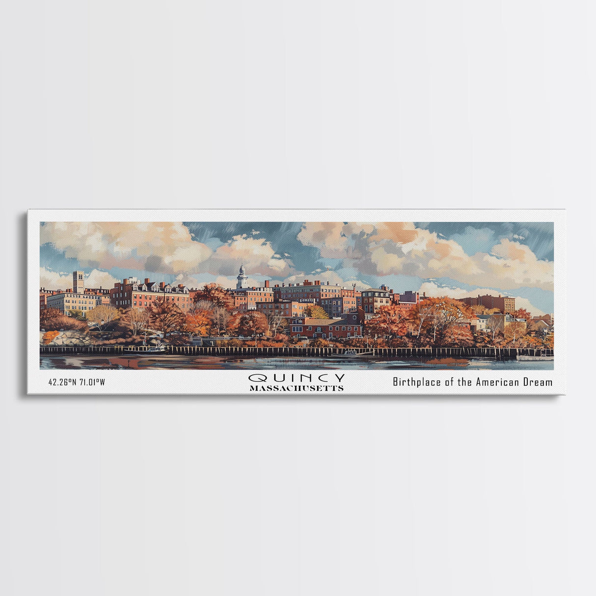 Quincy Massachusetts Panoramic Print, Creative Framed Canvas Print, City Travel Poster, Wall Art, Home Decor, Unique Gift