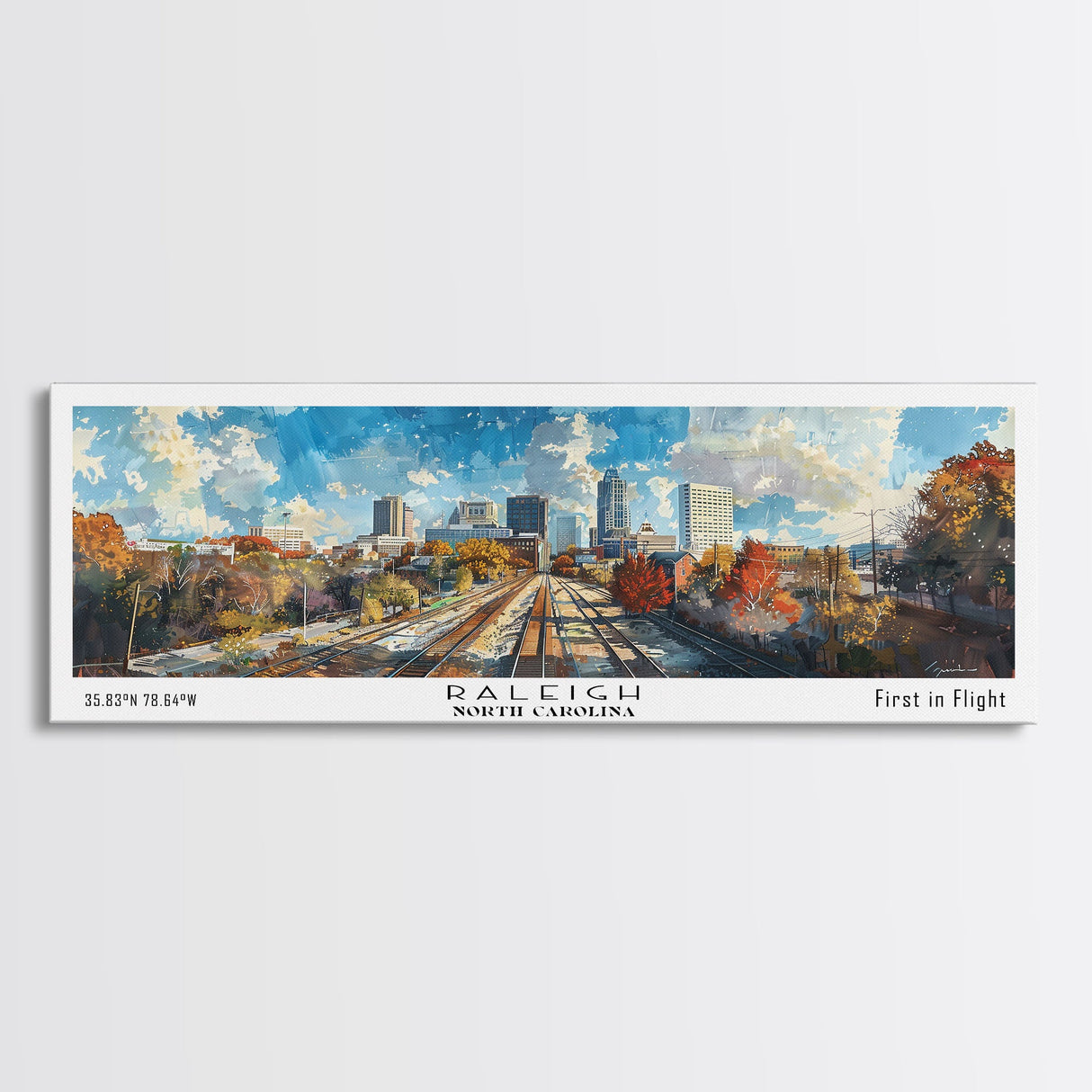 Raleigh North Carolina Panoramic Print, Beautiful Framed Canvas Print, Travel Poster Art, Living Room Decor, Office Wall Art