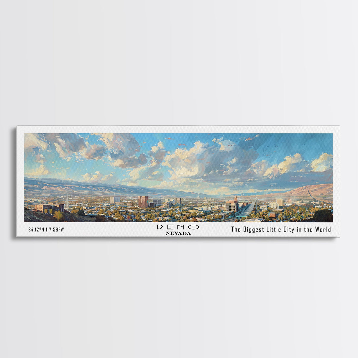 Reno Nevada Panoramic Print, Trendy Framed Canvas Print, City Travel Poster, Home Wall Art, Living Room Decoration, Unique Gift