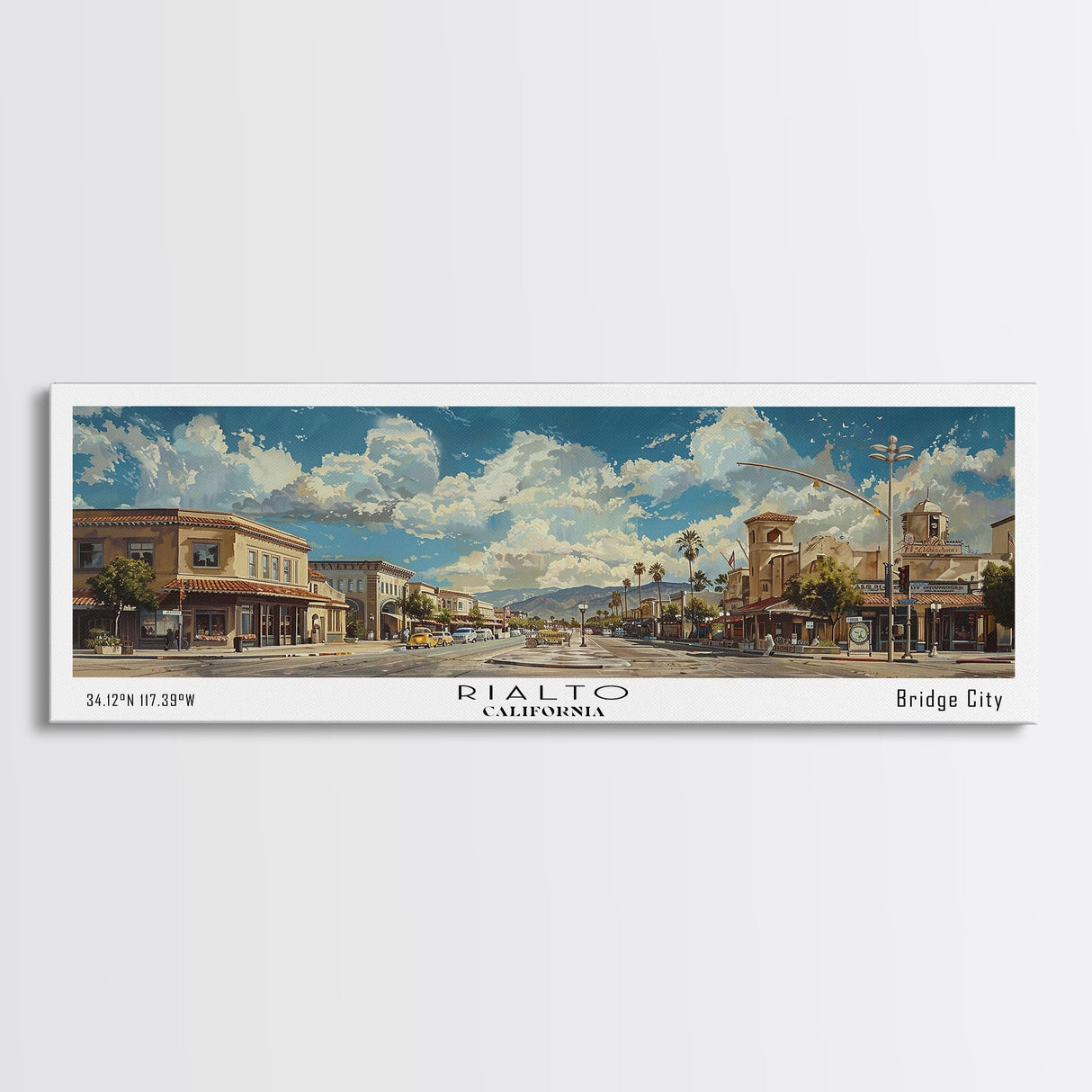 Rialto California Panoramic Print, Modern Framed Canvas Print, Travel Poster Art, Home Decoration, Wall Art, Office Decor