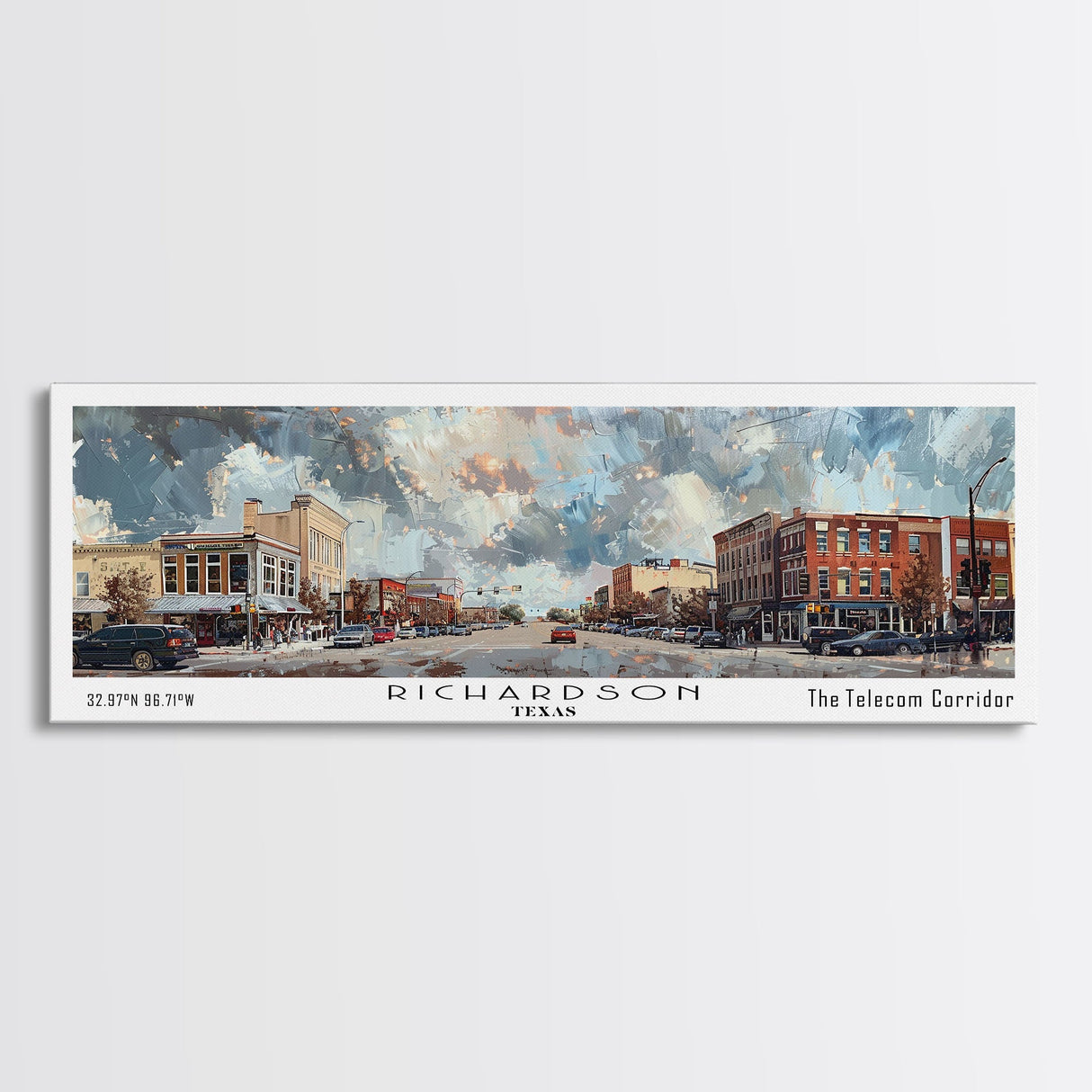 Richardson Texas Panoramic Print, Beautiful Framed Canvas Print, City Travel Poster, Living Room Decor, Office Wall Art