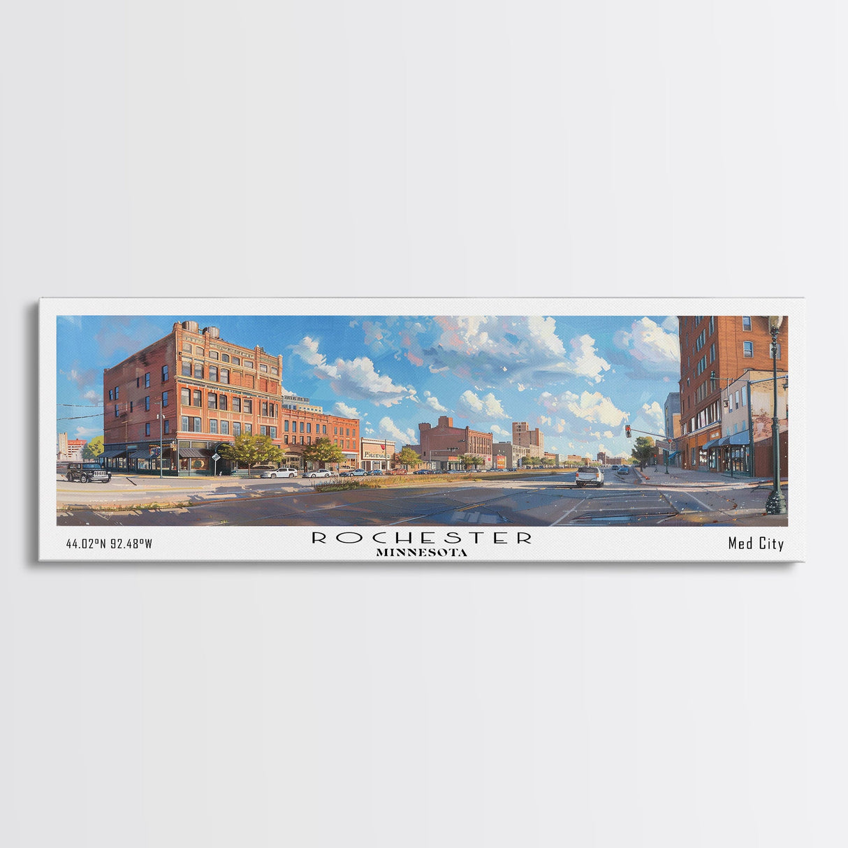 Rochester Minnesota Panoramic Print, Beautiful Framed Canvas Print, Travel Poster Art, Living Room Decor, Home Wall Art