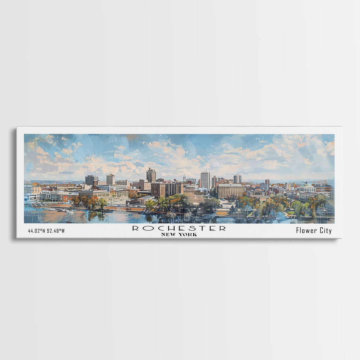 Rochester New York Panoramic Print, Stylish Framed Canvas Print, Travel Poster Art, Home Decoration, Living Room Wall Art