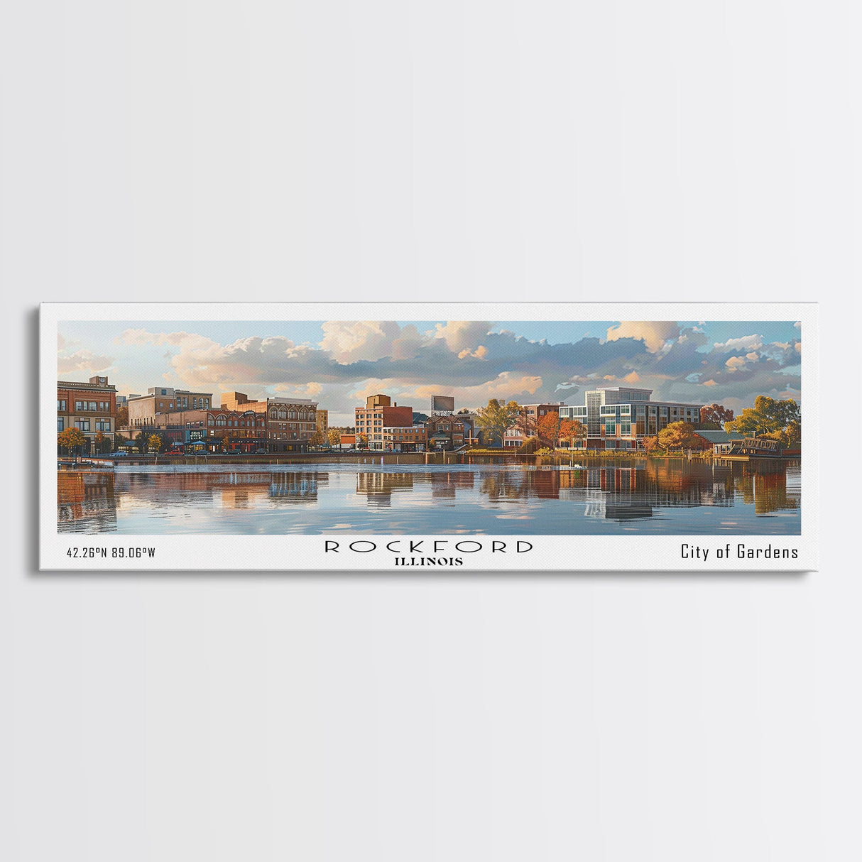 Rockford Illinois Panoramic Print, Trendy Framed Canvas Print, City Travel Poster, Home Decor, Office Wall Art, Gift Idea