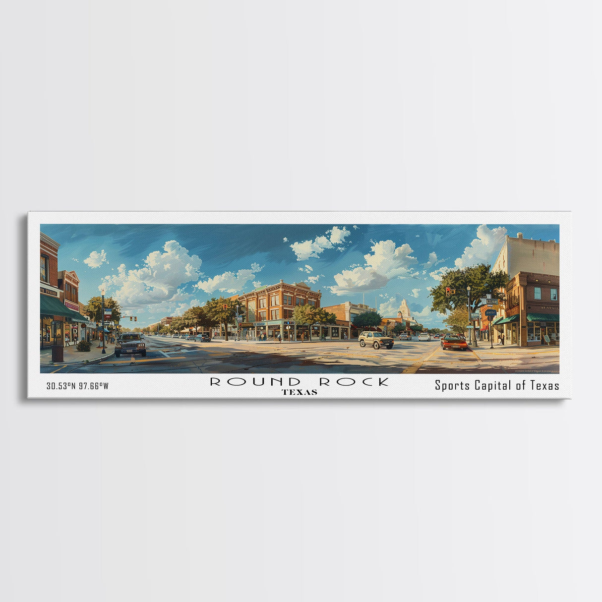 Round Rock Texas Panoramic Print, Elegant Framed Canvas Print, Travel Poster Art, Living Room Decor, Home Wall Art