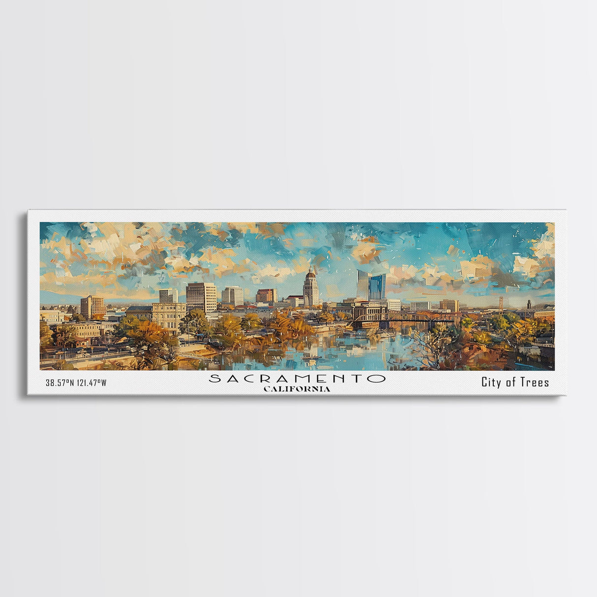 Sacramento California Panoramic Print, Creative Framed Canvas Print, City Travel Poster, Home Decoration, Wall Art, Unique Gift