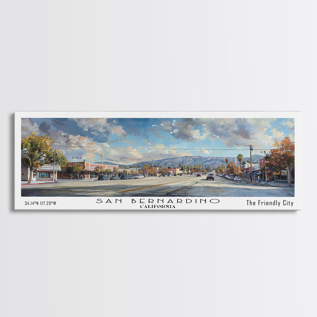 San Bernardino California Panoramic Print, Elegant Framed Canvas Print, City Travel Poster, Home Decoration, Wall Art