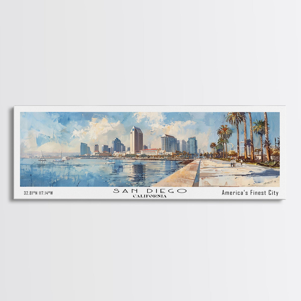 San Diego California Panoramic Print, Creative Framed Canvas Print, Travel Poster Art, Living Room Decor, Office Wall Art