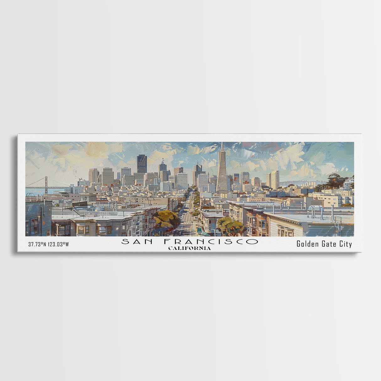 San Francisco California Panoramic Print, Beautiful Framed Canvas Print, Travel Poster Art, Home Decor, Living Room Wall Art