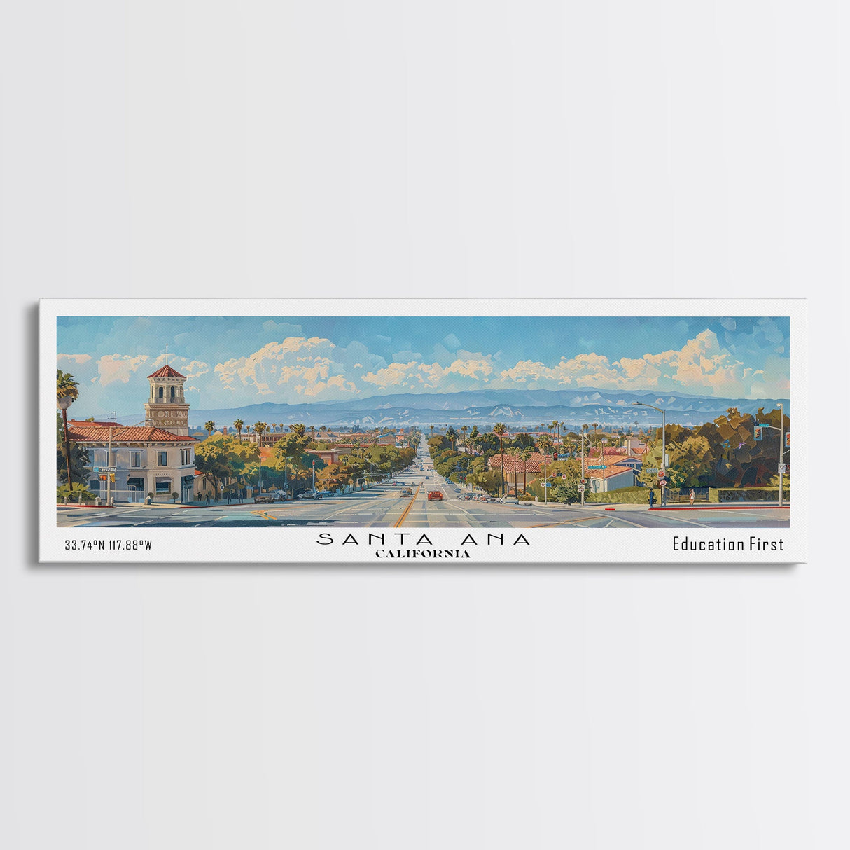 Santa Ana California Panoramic Print, Trendy Framed Canvas Print, City Travel Poster, Home Decoration, Wall Art, Gift Idea