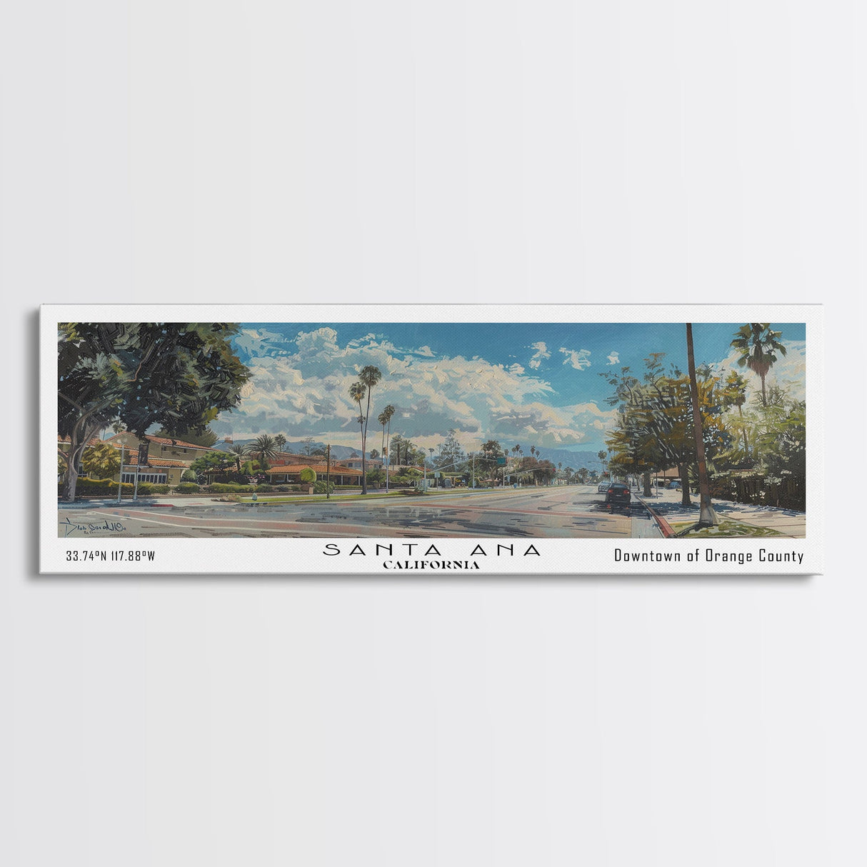 Santa Ana California Panoramic Print, Elegant Framed Canvas Print, Travel Poster Art, Home Decor, Living Room Wall Art