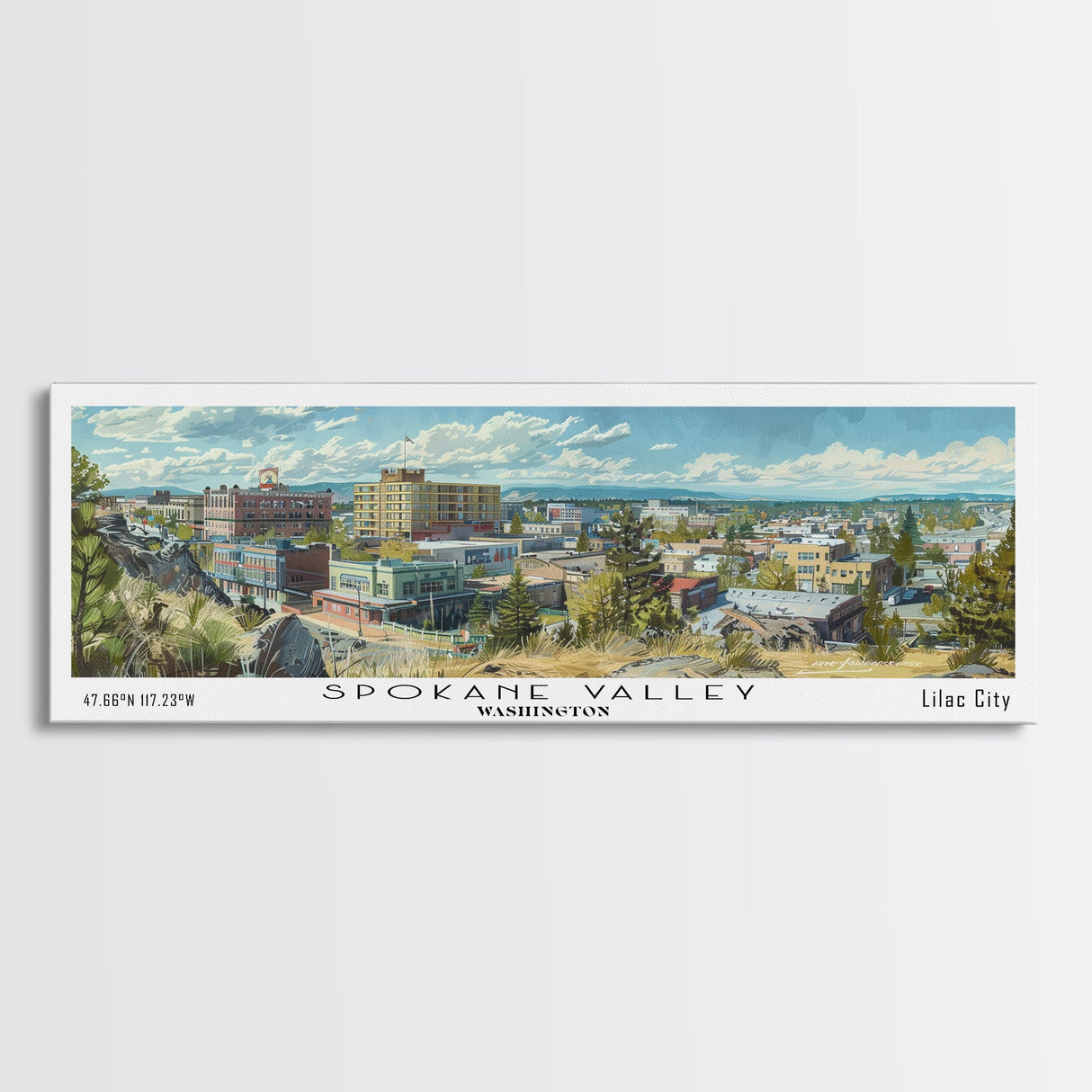 Spokane Valley Washington Travel Poster, Framed Canvas Print, Wall Art, Home Decor, Travel Gift, Living Room Art, Retro Style Art