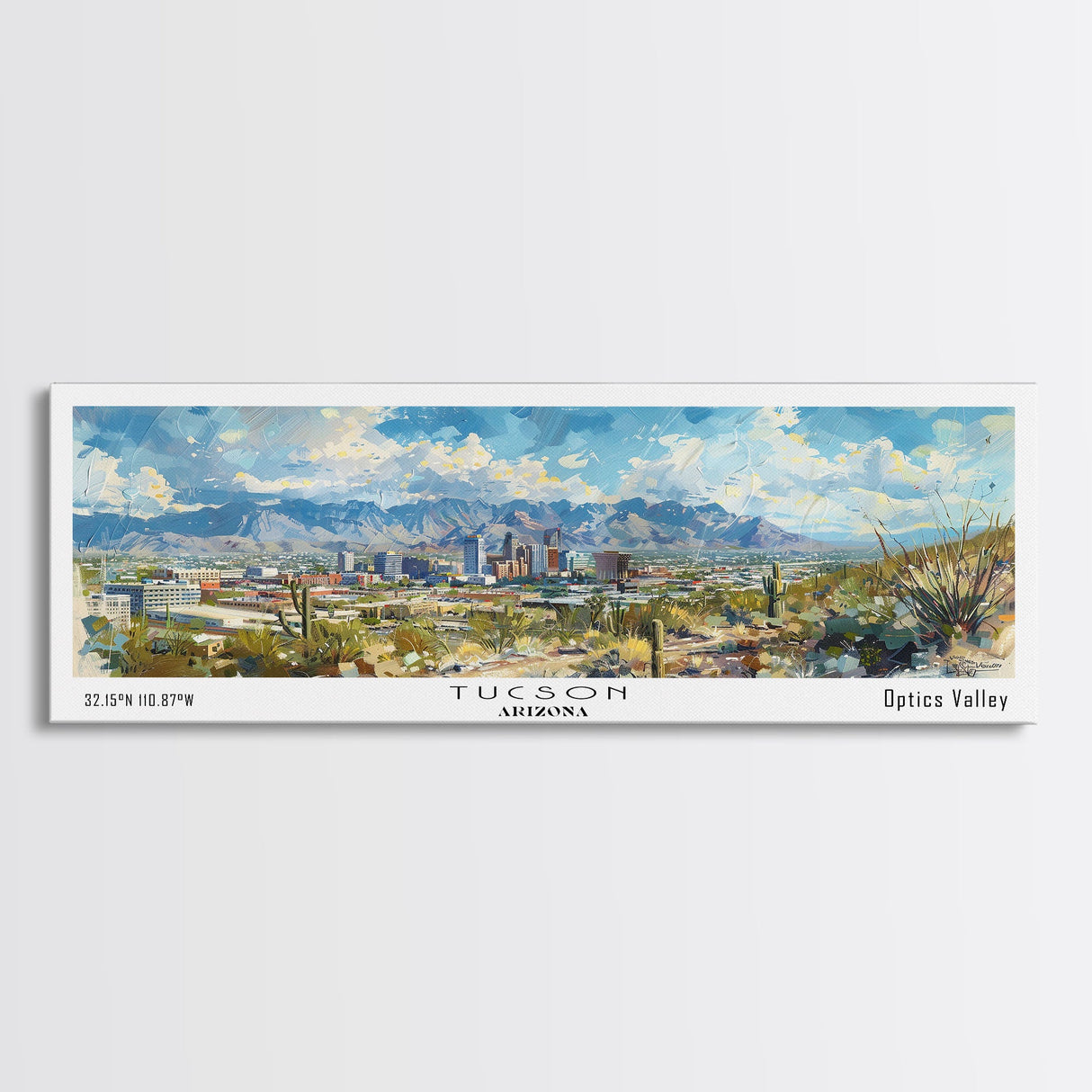 Tucson Arizona Panoramic Painting, Framed Canvas Print, Retro Travel Poster, Artistic Wall Art, Unique Living Room Decor, Office Gift Idea