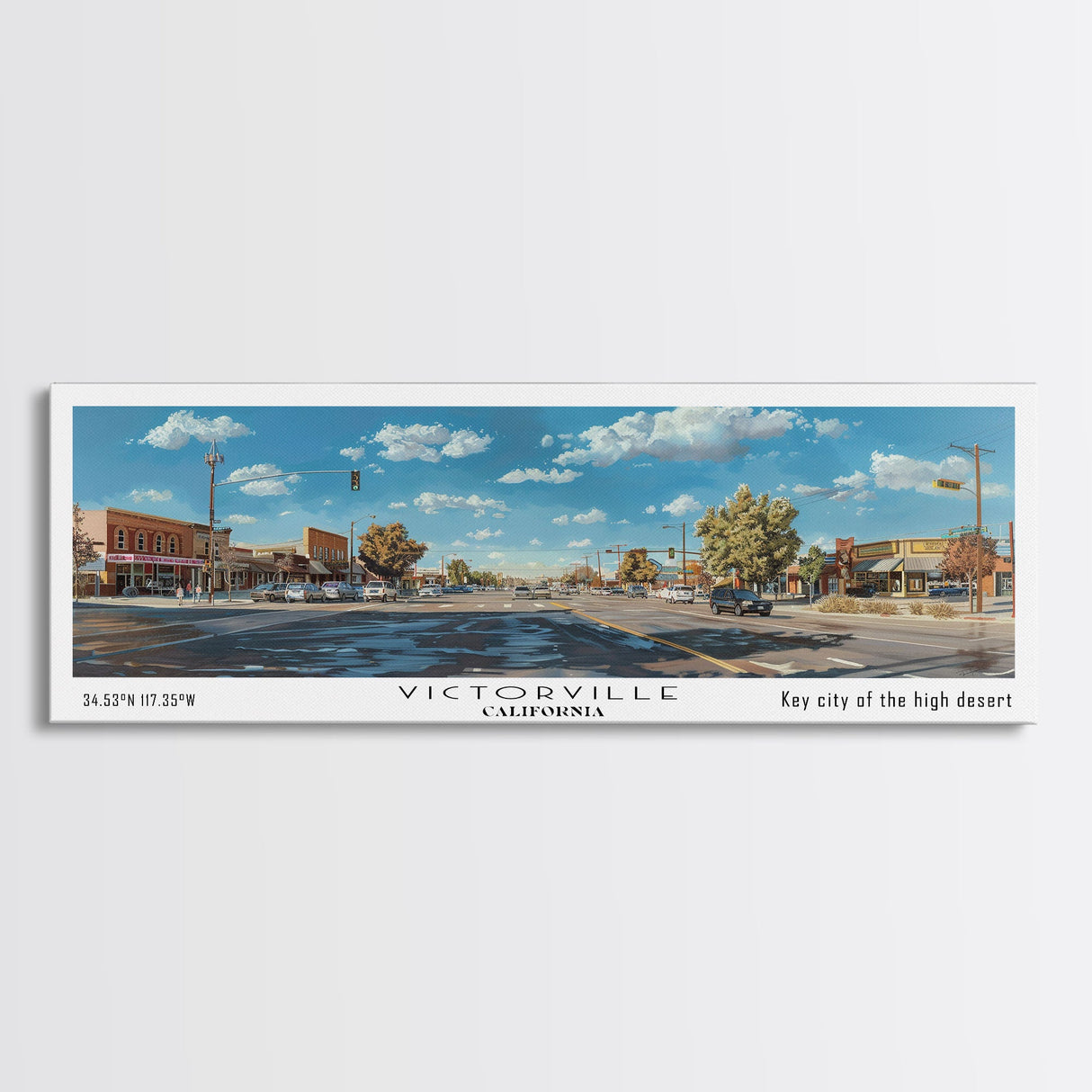 Victorville California Panoramic Wall Art, Framed Canvas Print, Retro Style Travel Poster, Unique Home Decor, Artistic Office Piece, Original Gift