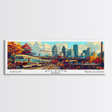 Atlanta Georgia Panoramic Wall Art Framed Canvas Print, Mid Century Modern Art, Pop Art Style, Travel Poster, Home Decor, Wall Hanging