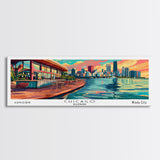 Chicago Illinois Panoramic Painting Framed Canvas Print, Mid Century Modern Art, Pop Art Style, Travel Poster, Living Room Decor