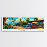 Jacksonville Florida Panoramic Painting Framed Canvas Print, Mid Century Modern Art, Pop Art Style, Travel Poster, Wall Art Decor