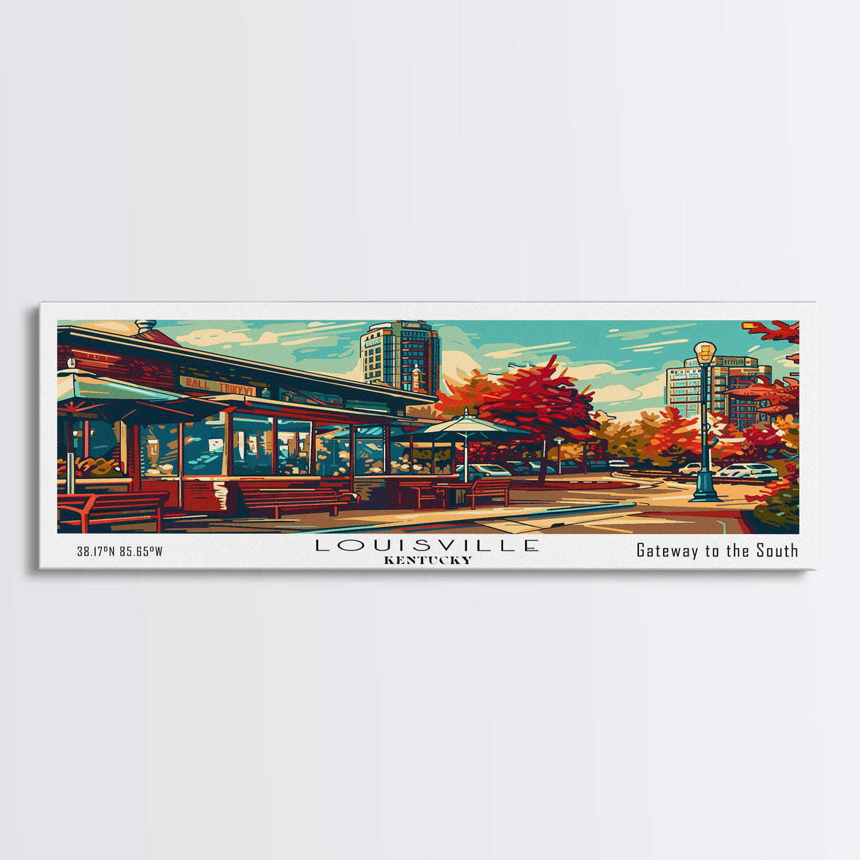 Louisville Kentucky Panoramic Wall Art, Mid Century Modern Framed Canvas Print, Retro Pop Art Travel Poster, Home Decor