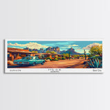 Mesa Arizona Panoramic Painting, Mid Century Modern Framed Canvas Print, Retro Style Wall Art, Pop Art Travel Poster