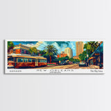 New Orleans Louisiana Panoramic Wall Art, Mid Century Modern Framed Canvas Print, Retro Pop Art Travel Poster, Home Decor