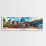 Newark New Jersey Panoramic Painting, Retro Style Framed Canvas Print, Mid Century Modern Wall Art, Pop Art Travel Poster