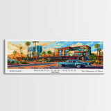 North Las Vegas Nevada Panoramic Painting, Mid Century Modern Framed Canvas Print, Pop Art Wall Hanging, Retro Travel Poster