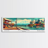 Portland Oregon Panoramic Painting, Mid Century Modern Framed Canvas Print, Retro Style Wall Art, Pop Art Travel Poster