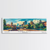 Saint Paul Minnesota Panoramic Framed Canvas Print, Mid Century Modern Pop Art, Retro Wall Art Decor, Travel Poster Painting