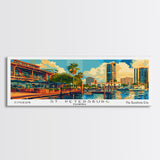 St. Petersburg Florida Panoramic Painting, Mid Century Modern Framed Canvas Print, Retro Pop Art Travel Poster, Wall Art, Home Decor