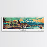 Tacoma Washington Panoramic Painting, Mid Century Modern Framed Canvas Print, Retro Pop Art Travel Poster, Wall Decor, Gift Idea