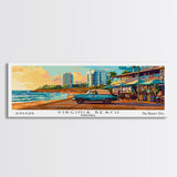 Virginia Beach Virginia Panoramic Wall Art, Mid Century Modern Framed Canvas Print, Retro Pop Art Travel Poster, Living Room Decor