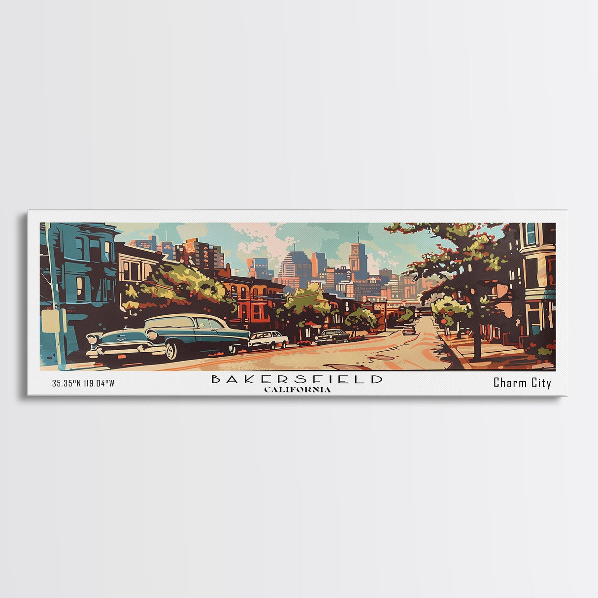 Baltimore Maryland Panoramic Painting, Mid Century Modern Framed Canvas Print, Retro Pop Art Travel Poster, Wall Decor, Home Decor, Wall Hanging