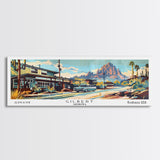 Gilbert Arizona Panoramic Painting, Mid Century Modern Framed Canvas Print, Retro Pop Art Travel Poster, Living Room Art, Wall Hanging, Office Decor