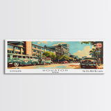 Houston Texas Panoramic Painting, Mid Century Modern Framed Canvas Print, Retro Pop Art Travel Poster, Wall Art, Home Decor, Office Wall Art, Living Room Decor