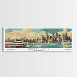 Jersey City New Jersey Panoramic Painting, Mid Century Modern Framed Canvas Print, Retro Pop Art Travel Poster, Wall Art, Home Decor, Office Wall Art, Living Room Decor