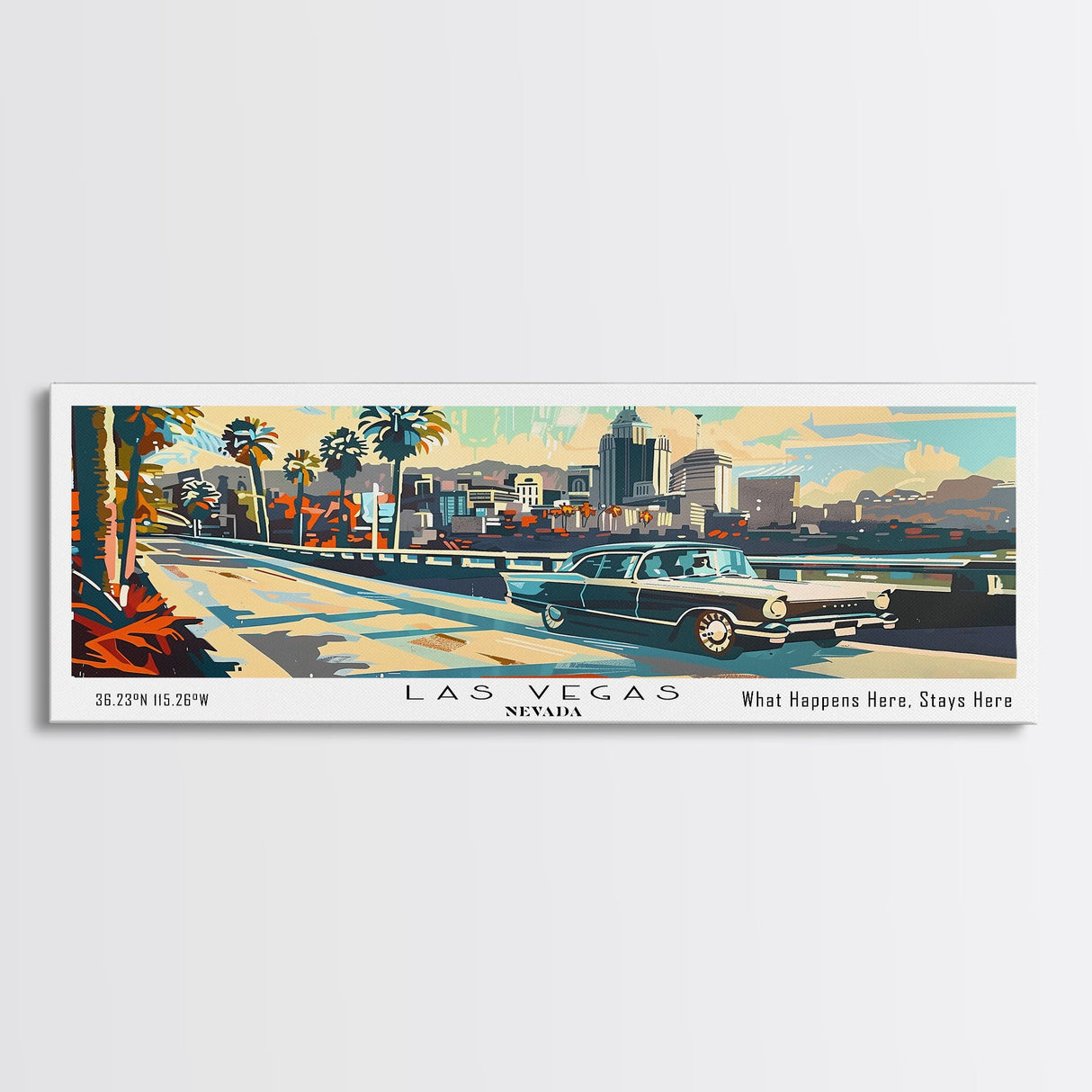 Las Vegas Nevada Panoramic Wall Art, Mid Century Modern Framed Canvas Print, Retro Pop Art Travel Poster, Home Decor, Office Art, Living Room Wall Hanging