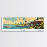 Miami Florida Panoramic Wall Art, Mid Century Modern Framed Canvas Print, Retro Pop Art Travel Poster, Home Decor, Office Art, Living Room Wall Hanging, Gift Idea