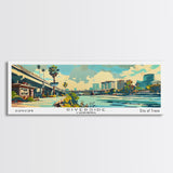 Riverside California Panoramic Wall Art, Mid Century Modern Framed Canvas Print, Retro Pop Art Travel Poster, Living Room and Office Decor