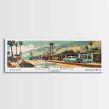 Santa Clarita California Panoramic Wall Art, Mid Century Modern Framed Canvas Print, Retro Pop Art Travel Poster, Living Room and Office Decor